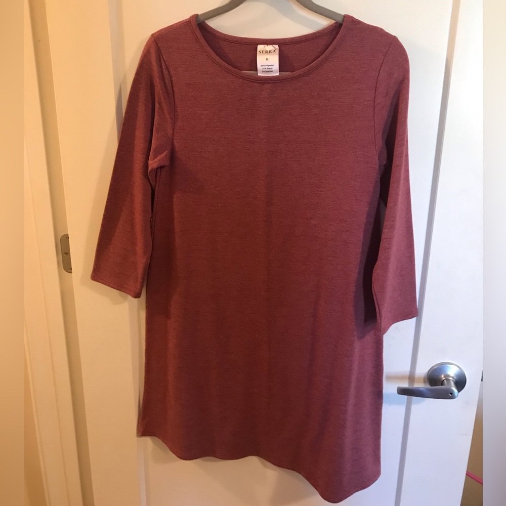 Red SERRA Long Sleeve T-Shirt Dress